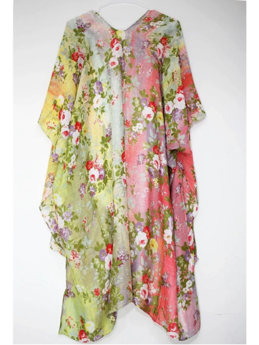 Pastel Watercolor Floral Kimono Cardigan Cover Up Rayon Boho Cottagecore NWT - Picture 3 of 8